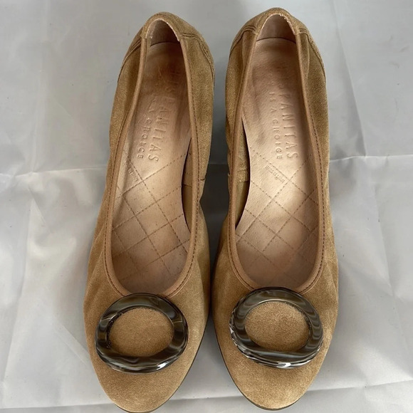 HISPANITAS Suede Wood Block Heel Pump Tan Tortoiseshell Decorative Buckle 39.5 - Picture 3 of 12